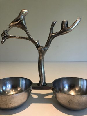 Aluminum Service Pieces with Bird Decorations and Branches, 1970s, Set of 3-BA-1458014