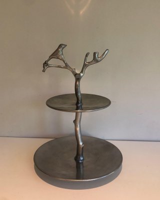 Aluminum Service Pieces with Bird Decorations and Branches, 1970s, Set of 3-BA-1458014