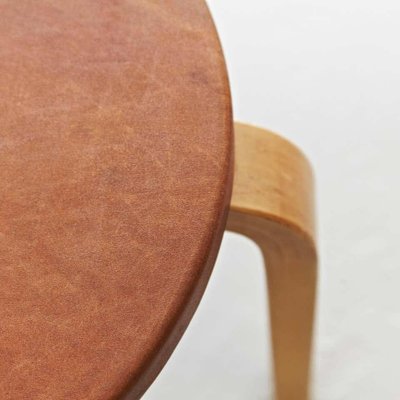 Alvar Aalto Stool in Leather for Artek, 1960s-WM-1305839