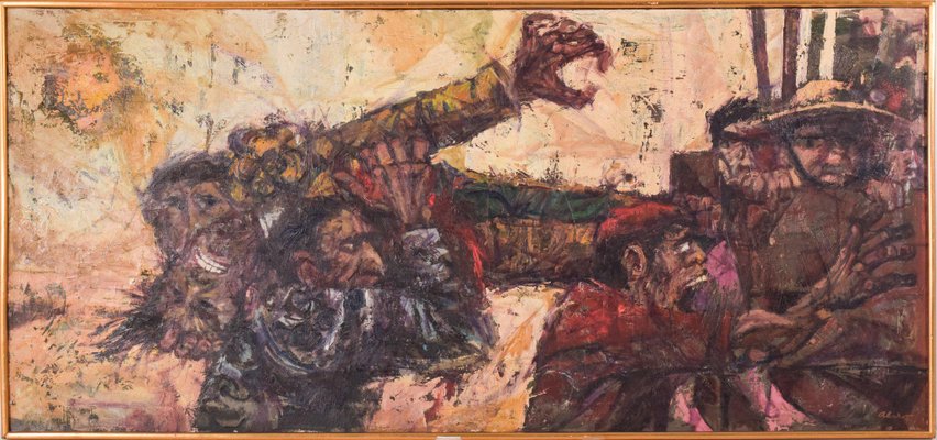 Alvaro, Battle Scene, 1960s, Oil on Canvas, Framed-AOI-1106788