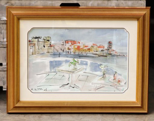 Amadeu Casals, Landscape Composition Drawing, Watercolor on Paper, Framed-PTH-1348144