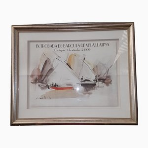 Amadeu Casals, Trobada De Vela Llatina, Watercolor on Paper, Framed-PTH-1348155