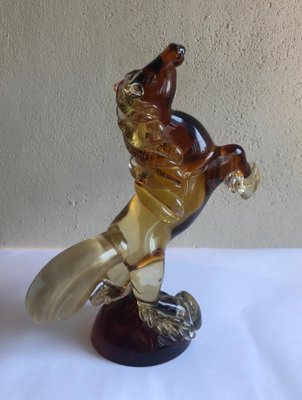 Amber and Transparent Murano Glass Prancing Horse Sculpture with Gold Leaf by Archimede Seguso for Seguso Vetri d'Arte, 1940s-ECV-653029