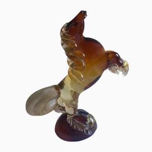 Amber and Transparent Murano Glass Prancing Horse Sculpture with Gold Leaf by Archimede Seguso for Seguso Vetri d'Arte, 1940s-ECV-653029