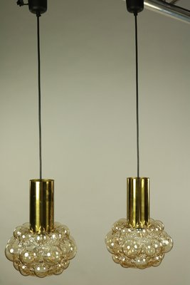 Amber Bubble Glass Pendant Lamps by Helena Tynell for Limburg, 1960s, Set of 2-FUP-657364