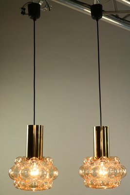 Amber Bubble Glass Pendant Lamps by Helena Tynell for Limburg, 1960s, Set of 2-FUP-657364