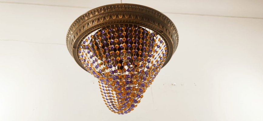 Amber Crystal and Lilac Burnished Brass Ceiling Light-QLH-1358071