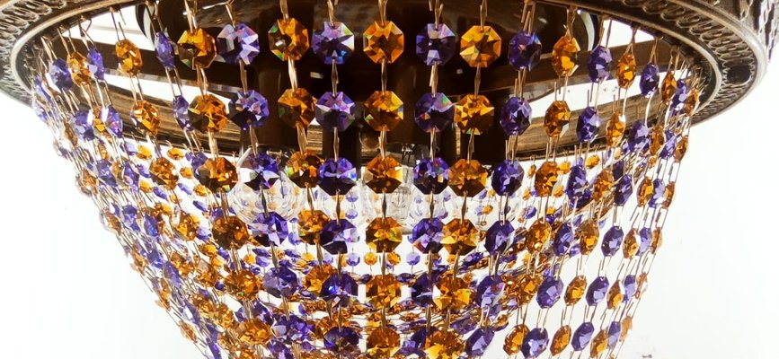 Amber Crystal and Lilac Burnished Brass Ceiling Light-QLH-1358071