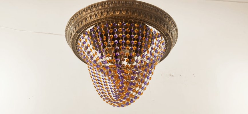 Amber Crystal and Lilac Burnished Brass Ceiling Light-QLH-1358071