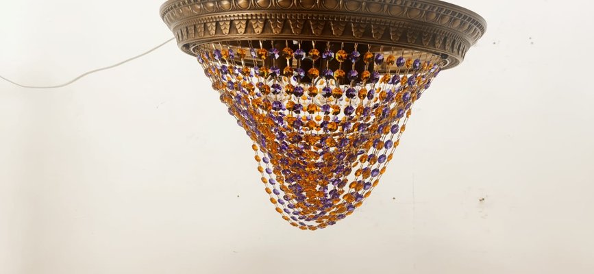 Amber Crystal and Lilac Burnished Brass Ceiling Light-QLH-1358071