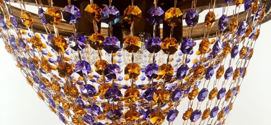 Amber Crystal and Lilac Burnished Brass Ceiling Light-QLH-1358071