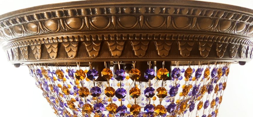 Amber Crystal and Lilac Burnished Brass Ceiling Light-QLH-1358071