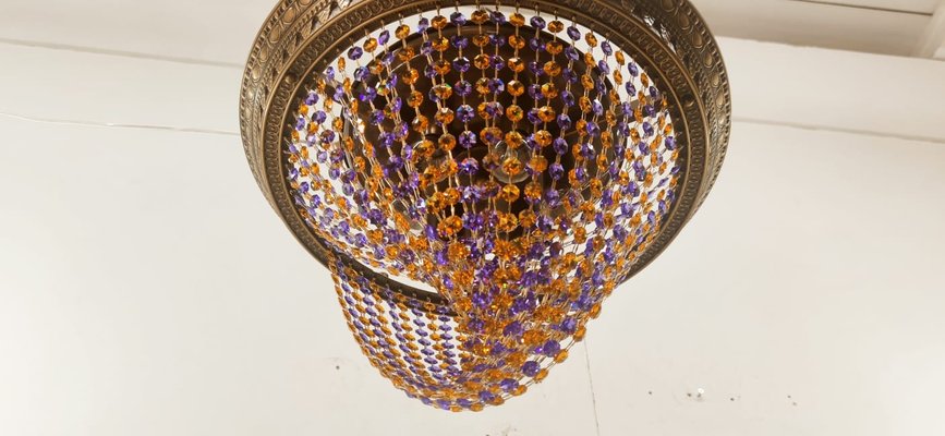 Amber Crystal and Lilac Burnished Brass Ceiling Light-QLH-1358071