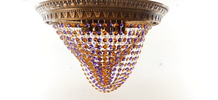 Amber Crystal and Lilac Burnished Brass Ceiling Light-QLH-1358071