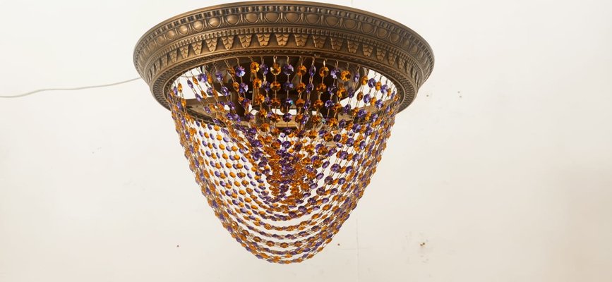 Amber Crystal and Lilac Burnished Brass Ceiling Light-QLH-1358071