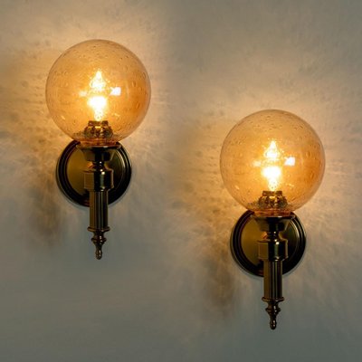 Amber Glass and Brass Wall Lamp in the style of Glashütte Limburg, 1975-VDW-1395279