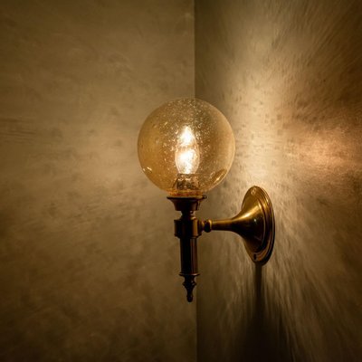 Amber Glass and Brass Wall Lamp in the style of Glashütte Limburg, 1975-VDW-1395279