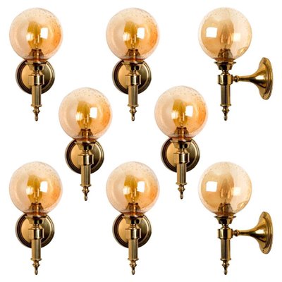 Amber Glass and Brass Wall Lamp in the style of Glashütte Limburg, 1975-VDW-1395279