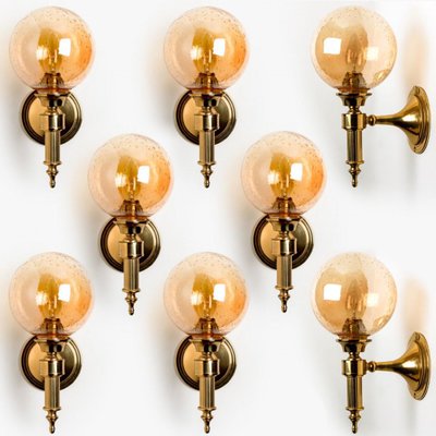 Amber Glass and Brass Wall Lamp in the style of Glashütte Limburg, 1975-VDW-1395279