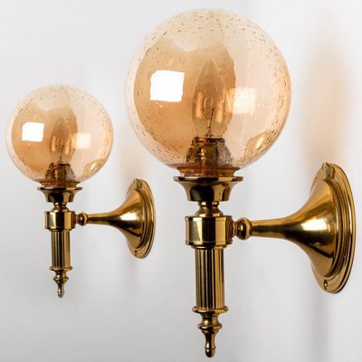 Amber Glass and Brass Wall Lamp in the style of Glashütte Limburg, 1975-VDW-1395279