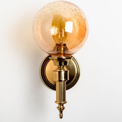 Amber Glass and Brass Wall Lamp in the style of Glashütte Limburg, 1975-VDW-1395279