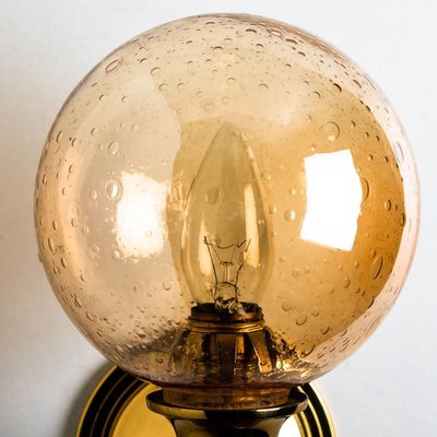 Amber Glass and Brass Wall Lamp in the style of Glashütte Limburg, 1975-VDW-1395279