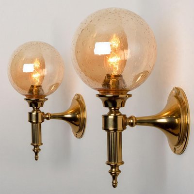 Amber Glass and Brass Wall Lamp in the style of Glashütte Limburg, 1975-VDW-1395279