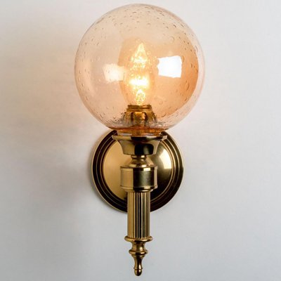 Amber Glass and Brass Wall Lamp in the style of Glashütte Limburg, 1975-VDW-1395279