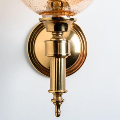 Amber Glass and Brass Wall Lamp in the style of Glashütte Limburg, 1975-VDW-1395279