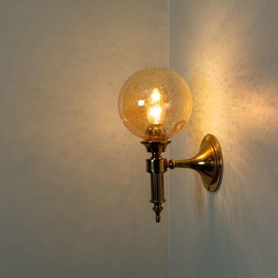 Amber Glass and Brass Wall Lamp in the style of Glashütte Limburg, 1975-VDW-1395279