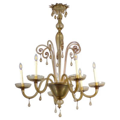 Amber Hand Blown Glass Chandelier by Venini, 1950s-MBH-1821569