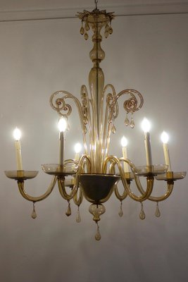 Amber Hand Blown Glass Chandelier by Venini, 1950s-MBH-1821569