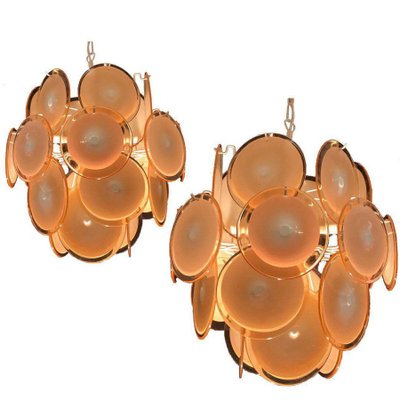 Amber Murano Glass Discs Italian Chandeliers, 1970s, Set of 2-MBH-1031903