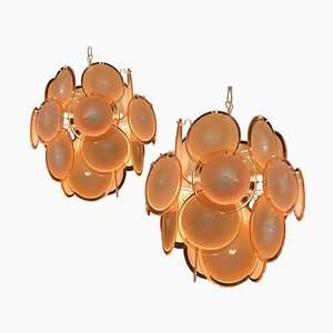 Amber Murano Glass Discs Italian Chandeliers from Vistosi, 1970s, Set of 2-MBH-1032076