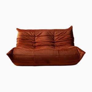 Amber Orange Velvet Togo 2-Seater Sofa by Michel Ducaroy for Ligne Roset-IXA-1798962