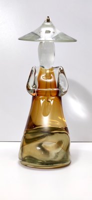 Amber Sommerso Glass Decorative Chinese Figures attributed to Archimede Seguso, 1960s, Set of 2-JPQ-2024790