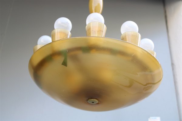 Amber & White Opaline Murano Glass Chandelier from Fratelli Toso, 1930s-EH-1389355