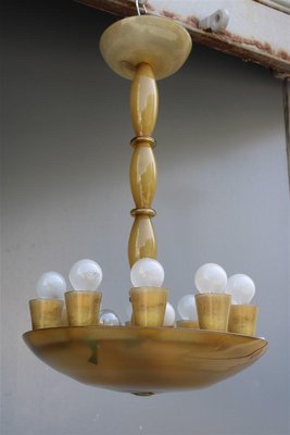 Amber & White Opaline Murano Glass Chandelier from Fratelli Toso, 1930s-EH-1389355