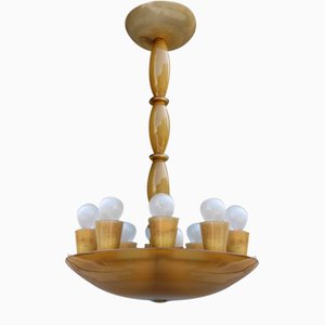 Amber & White Opaline Murano Glass Chandelier from Fratelli Toso, 1930s-EH-1389355