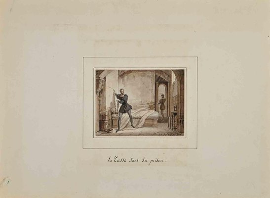 Amédée Auguste Desmoulins, Prison, Original Drawing, Late-19th-Century-ZCI-1241546