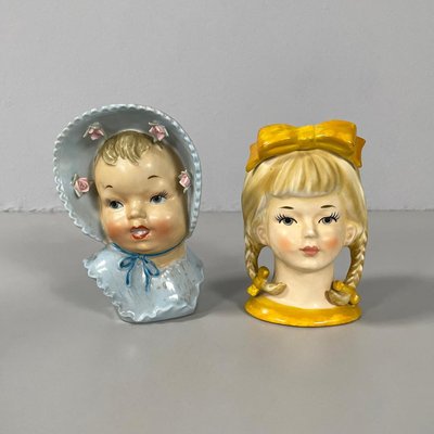 American Ceramic Head Vases, 1890s, Set of 8-GDD-2027434