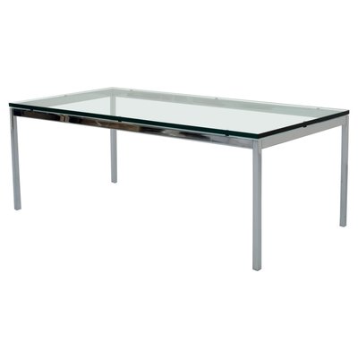 American Coffee Table in Glass and Chrome attributed to Florence Knoll, 1970s-ITV-1299231