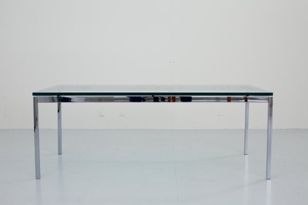 American Coffee Table in Glass and Chrome attributed to Florence Knoll, 1970s-ITV-1299231