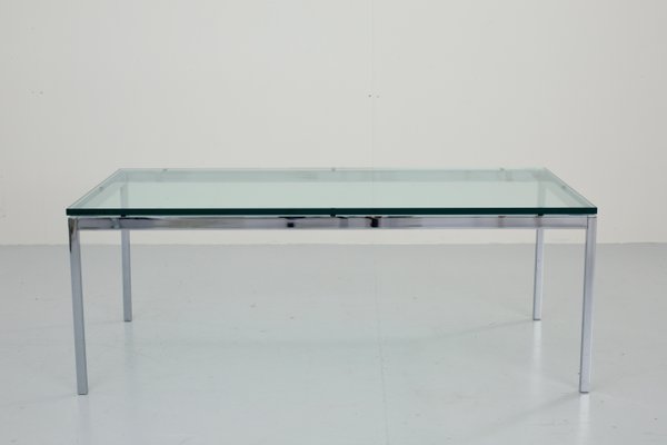 American Coffee Table in Glass and Chrome attributed to Florence Knoll, 1970s-ITV-1299231