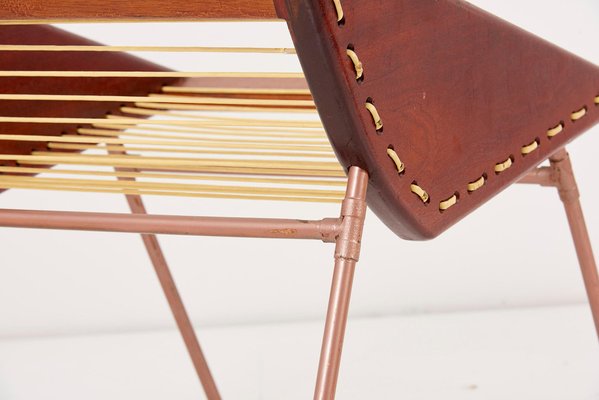 American DIY Studio Stool with Copper Pipes and Webbing, 1960s-SFD-1232345