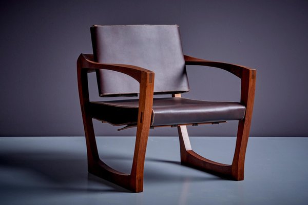 American Studio Lounge Chair in Dark Brown Leather, 1960s-SFD-1721230