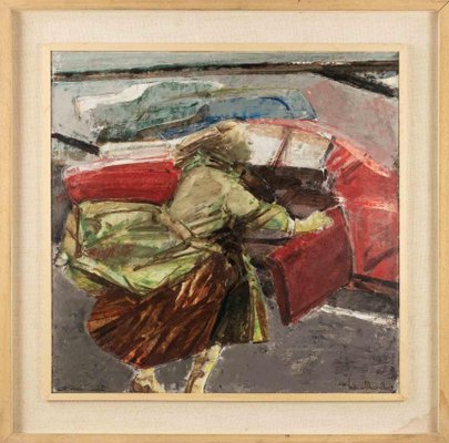 Americo Mazzotta, Woman and the Car, Oil Painting, Late 20th Century, Framed-ZCI-1438147