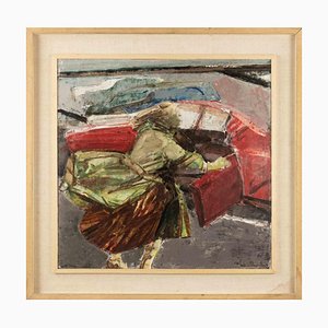 Americo Mazzotta, Woman and the Car, Oil Painting, Late 20th Century, Framed-ZCI-1438147