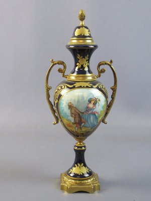 Amphora Vases in Porcelain and Golden Bronze, France, 1940s, Set of 2-PWG-1750098