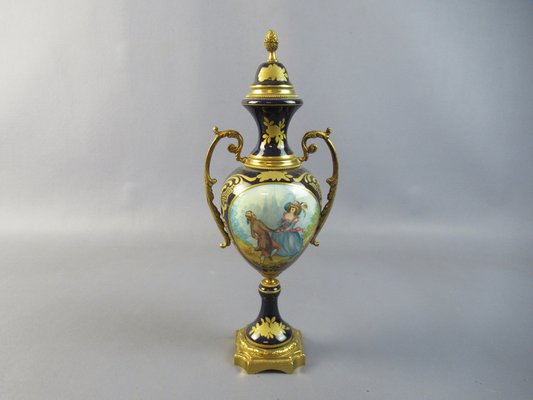 Amphora Vases in Porcelain and Golden Bronze, France, 1940s, Set of 2-PWG-1750098